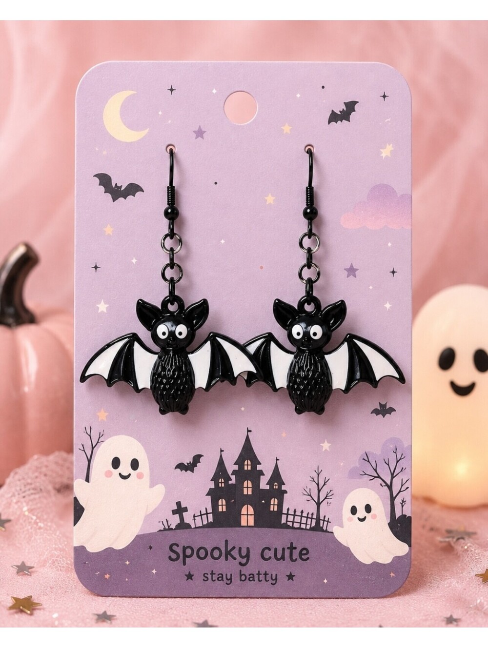 Halloween Spooky Cartoon Bat Earrings Hypoallergenic Dangle Drop Earrings